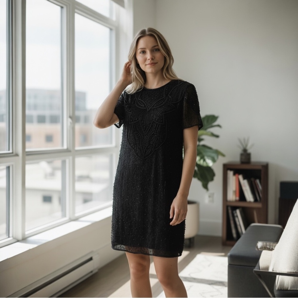 VINTAGE Elegant Black Beaded Dress